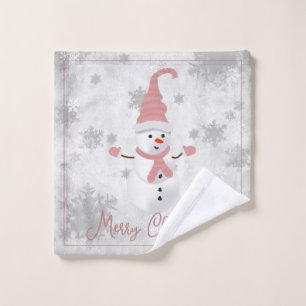 Pink Cute Snowman Holiday Towel Set