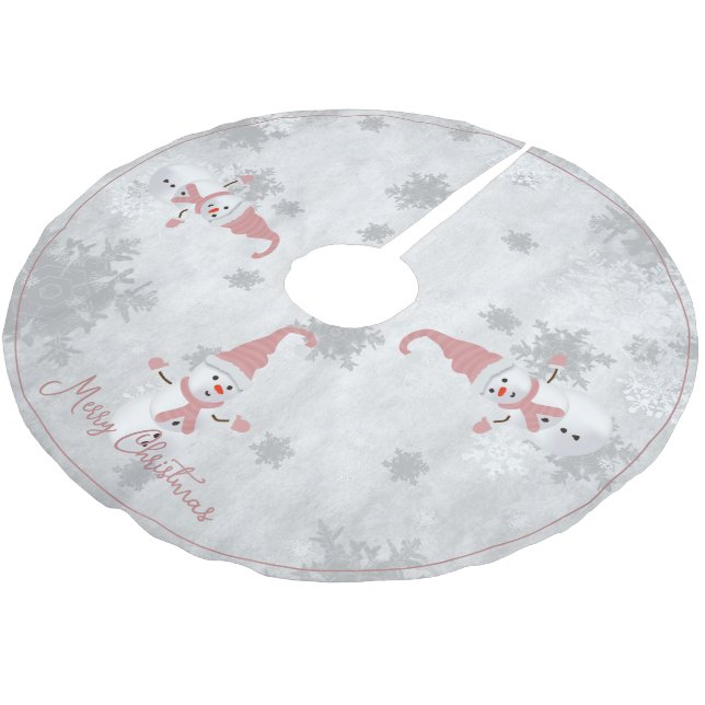 Pink Cute Snowman Tree Skirt (Angled)
