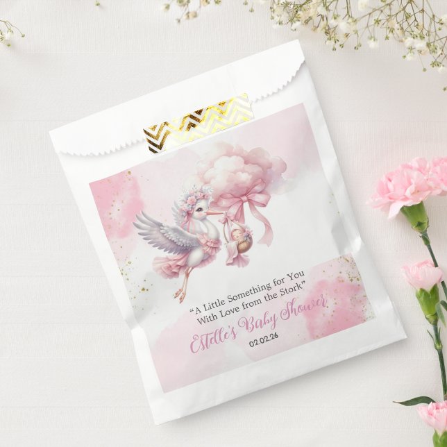 Pink cute Stork & Cloud Baby Girl Shower Favour Ba Favour Bag (Creator Uploaded)