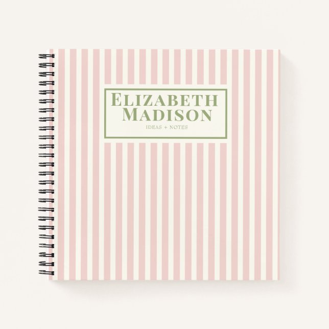 Pink Cute Striped Custom  Notebook (Front)