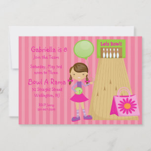 Pink, Cute,Striped Girl Bowling Party Invitation