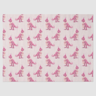 Pink cute t-rex dinasour with boa and party hat tissue paper