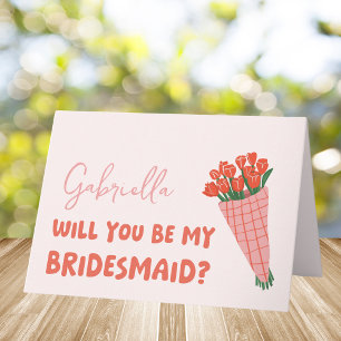 Pink Cute Tulip Will You Be My Bridesmaid Proposal Card