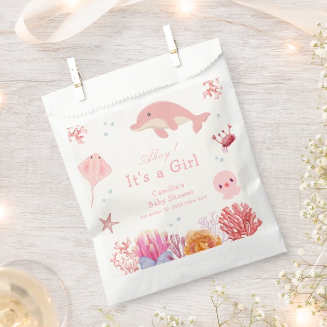Pink Cute Under The Sea Dolphin Girl Baby Shower  Favour Bag (Clipped)