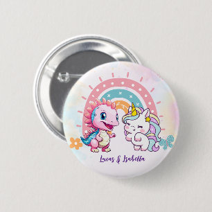 Pink Cute Unicorn dinosaurs rainbow Birthday party 6 Cm Round Badge