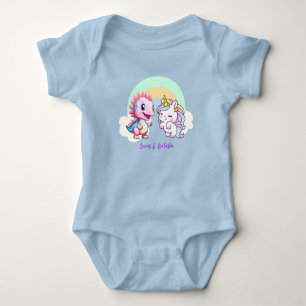 Pink Cute Unicorn dinosaurs rainbow Birthday party Baby Bodysuit