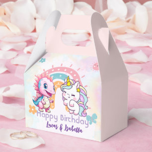 Pink Cute Unicorn dinosaurs rainbow Birthday party Favour Box