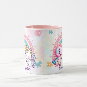 Pink Cute Unicorn dinosaurs rainbow Birthday party Mug