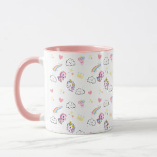 Pink Cute Unicorn dinosaurs rainbow Birthday party Mug