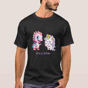 Pink Cute Unicorn dinosaurs rainbow Birthday party T-Shirt