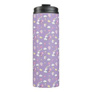 Pink Cute Unicorn dinosaurs rainbow Birthday party Thermal Tumbler