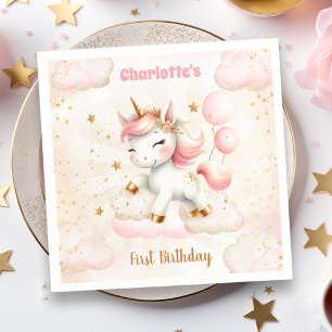 Pink Cute Unicorn Girl Birthday Paper Napkins