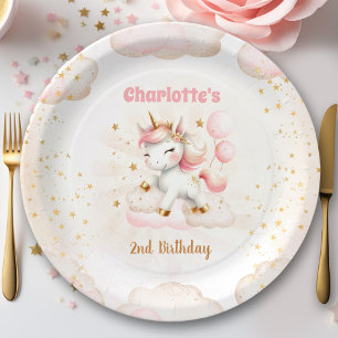 Pink Cute Unicorn Girl Birthday Paper Plate