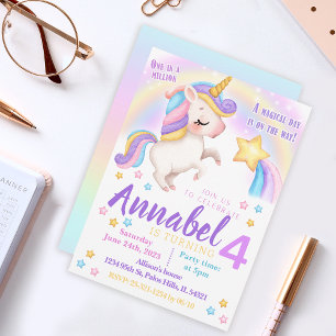 Pink cute unicorn rainbow invitation Birthday card