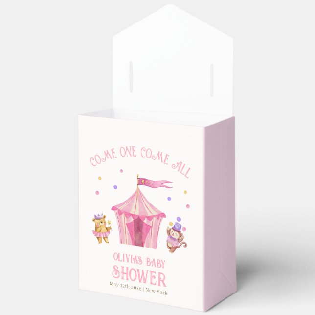 Pink Cute Unique Circus Bear Monkey Baby Shower Favour Box (Open)