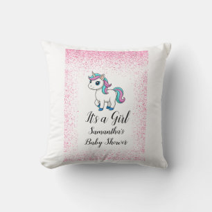Pink cute watercolor unicorn baby shower Cushion