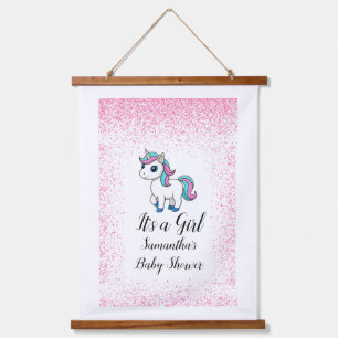   Pink cute watercolor unicorn baby shower Hanging Tapestry