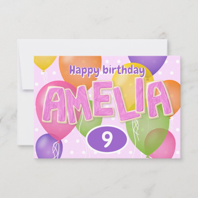 pink cutout letters cookies Amelia birthday Card (Front)