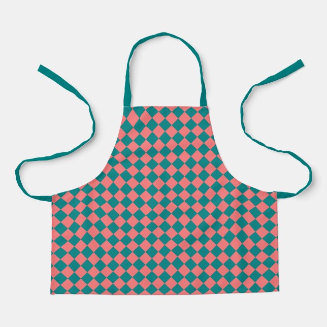 Pink Cyan Chequered Diamond Pattern Apron (Front)