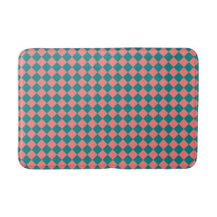 Pink Cyan Chequered Diamond Pattern Bath Mat