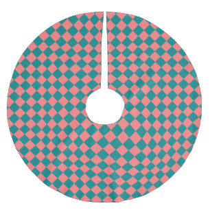 Pink Cyan Chequered Diamond Pattern Brushed Polyester Tree Skirt