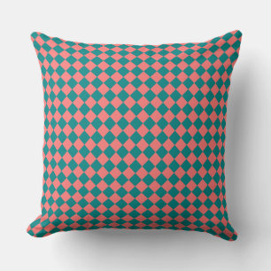 Pink Cyan Chequered Diamond Pattern Cushion