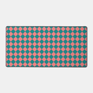Pink Cyan Chequered Diamond Pattern Desk Mat