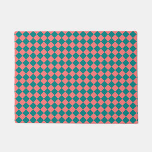 Pink Cyan Chequered Diamond Pattern Doormat