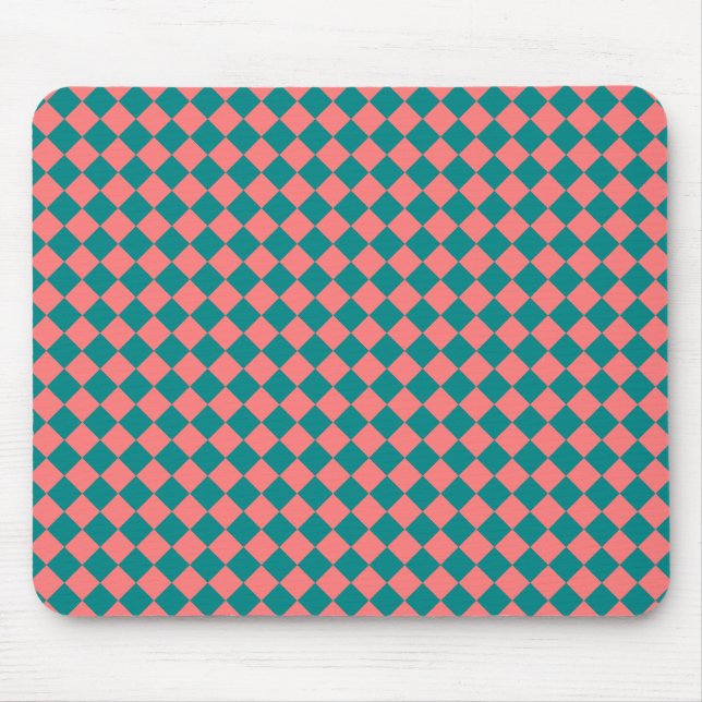 Pink Cyan Chequered Diamond Pattern Mouse Pad (Front)