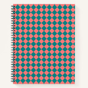 Pink Cyan Chequered Diamond Pattern Notebook