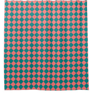 Pink Cyan Chequered Diamond Pattern Shower Curtain