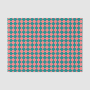 Pink Cyan Chequered Diamond Pattern Tissue Paper
