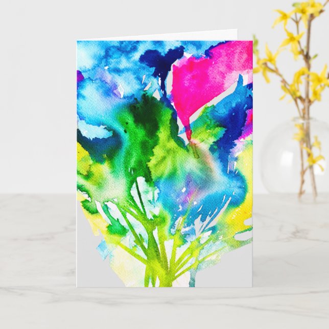 Pink Cyclamen flower abstract watercolor Card (Yellow Flower)