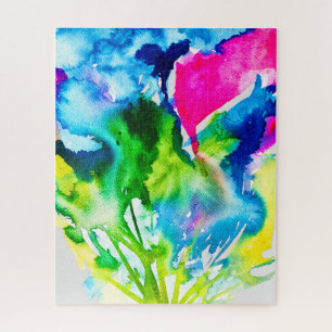 Pink Cyclamen flower abstract watercolor Jigsaw Puzzle