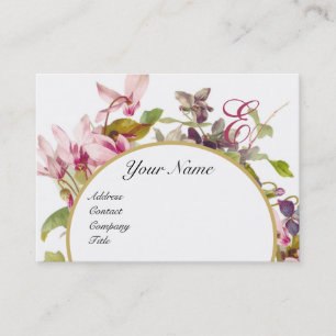 PINK CYCLAMENS ROMANTIC FLORAL MONOGRAM,White Business Card