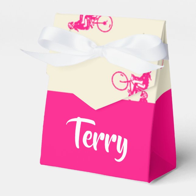 Pink cyclist silhouette pattern favour box (Front Side)