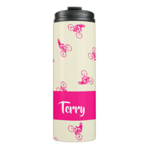 Pink cyclist silhouette pattern thermal tumbler