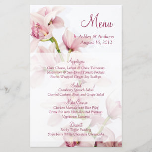 Pink Cymbidium Orchid Floral Wedding Menu Card
