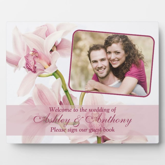Pink Cymbidium Orchid Wedding Photo Sign Plaque (Front)
