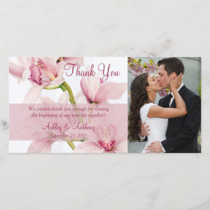 Pink Cymbidium Orchid Wedding Thank You Photocard Card
