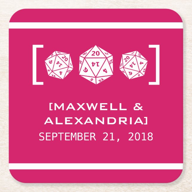 Pink D20 Dice Gamer Paper Coasters (Front)