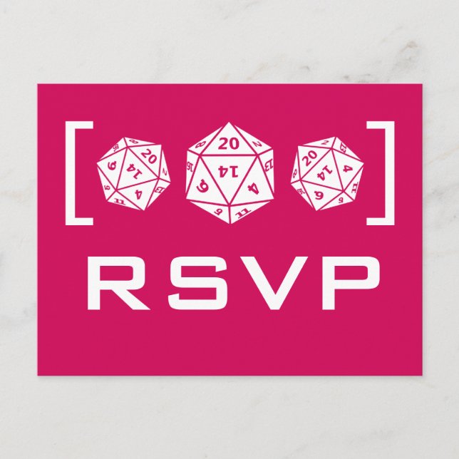 Pink D20 Dice Gamer RSVP Postcard (Front)