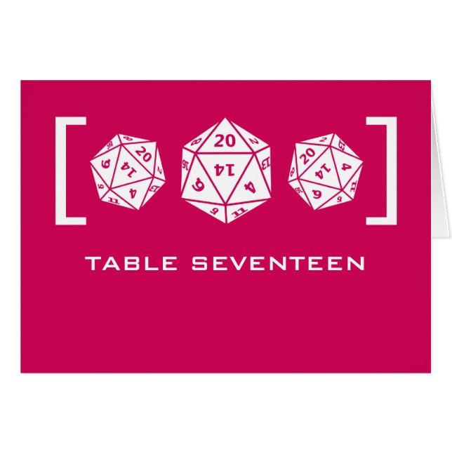 Pink D20 Dice Gamer Table Number Card (Front Horizontal)