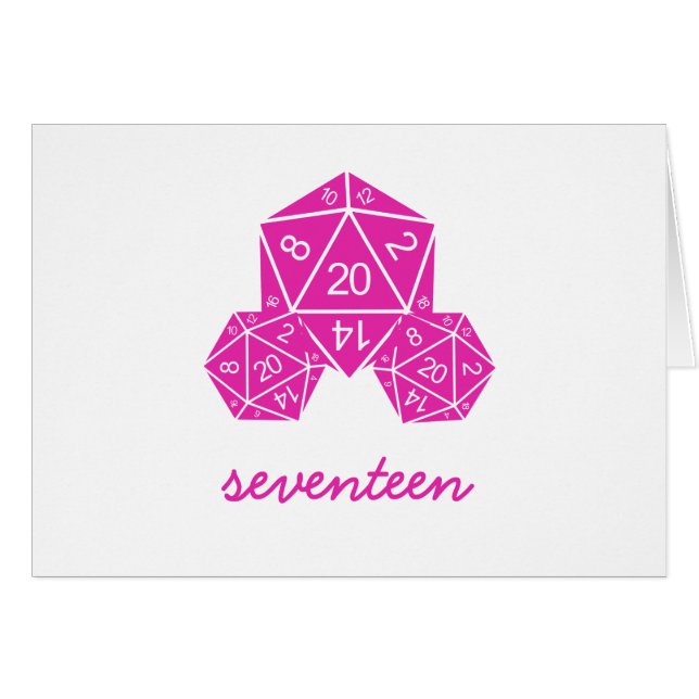Pink D20 Dice Table Number Card (Front Horizontal)