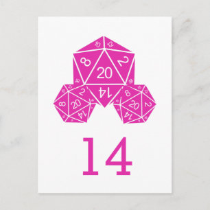Pink D20 Dice Table Number Postcard