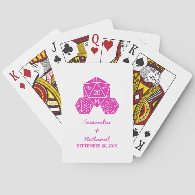 Pink D20 Dice Wedding Playing Cards (Back)