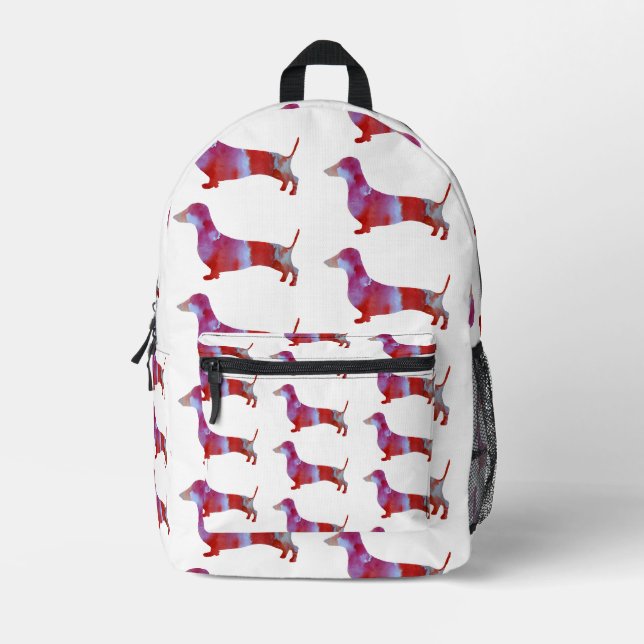 Pink dachshund Dog Printed Backpack (Front)