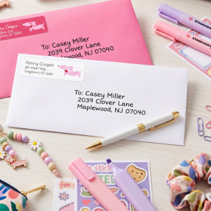 Pink Dachshund Pink Bow Return Address Labels