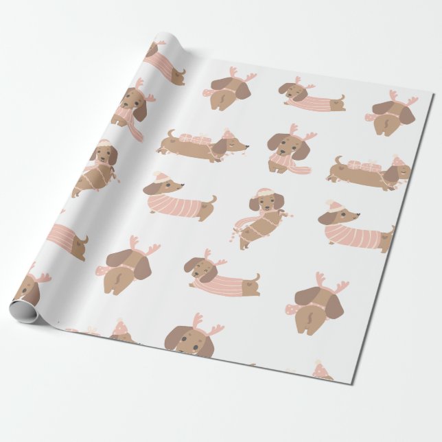Pink Dachshund sausage dog Christmas Paper  (Unrolled)