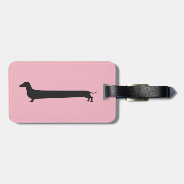 Pink dachshund silhouette baggage tag (Back Horizontal)